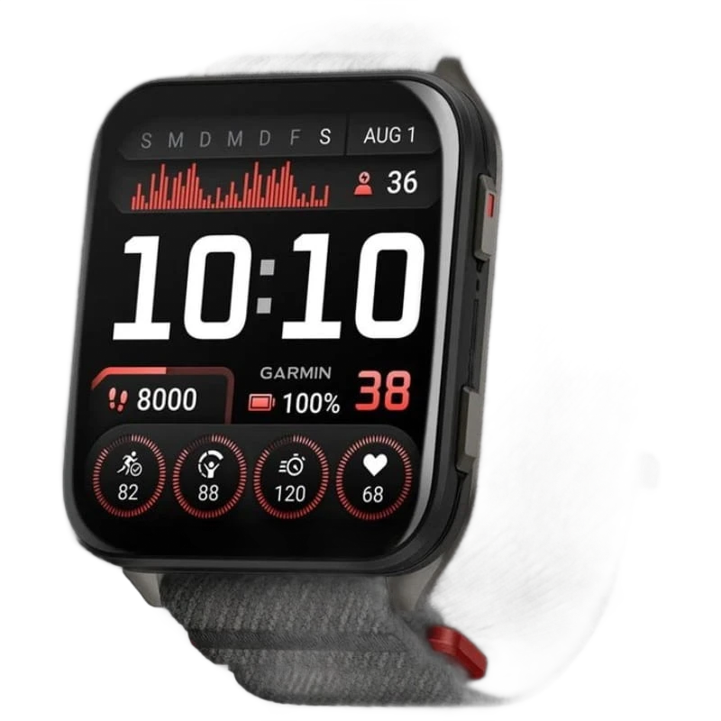 Garmin Venu X1 Caixa em titânio Cinzento Correia em nylon ComfortFit Preto