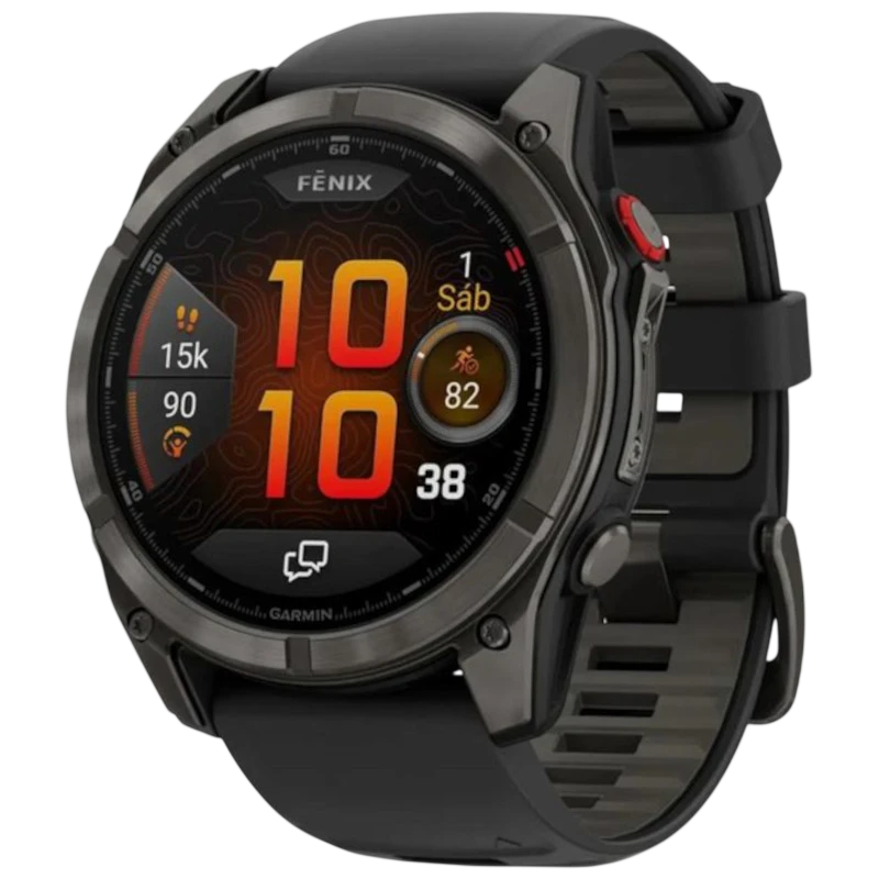 Garmin Fēnix 8 Pro 47 mm AMOLED Zafiro Cinza Titânio com pulseira de Silicone Preta
