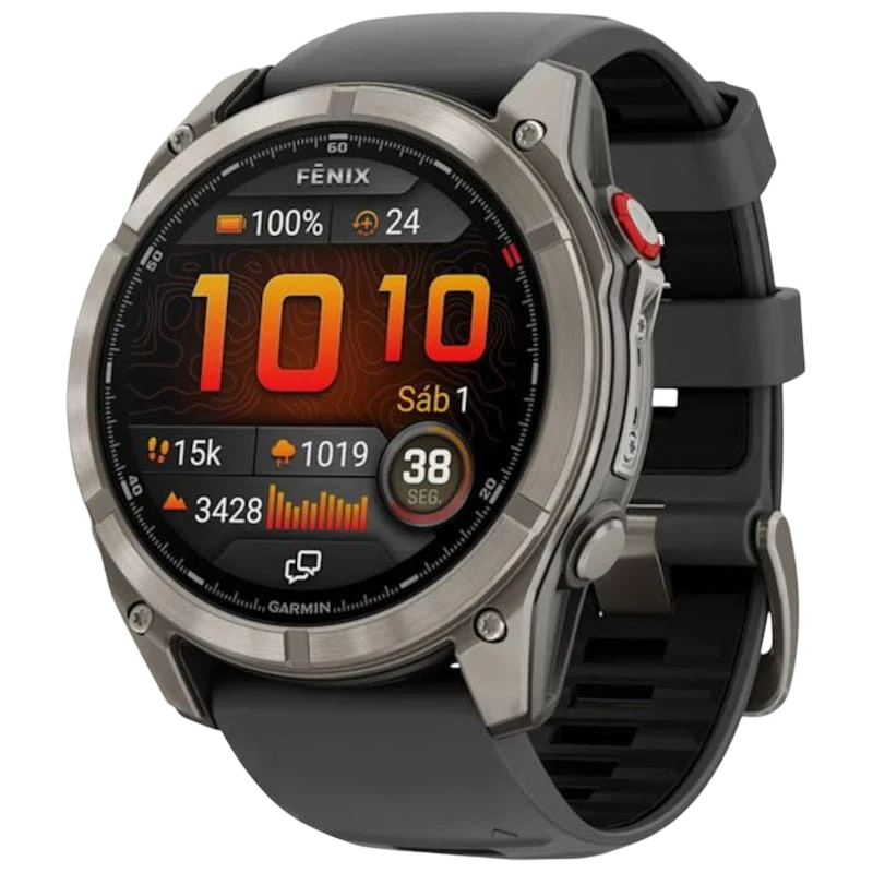 Garmin Fēnix 8 Pro 51 mm AMOLED Zafiro Cinza Titânio com pulseira de Silicone Preta