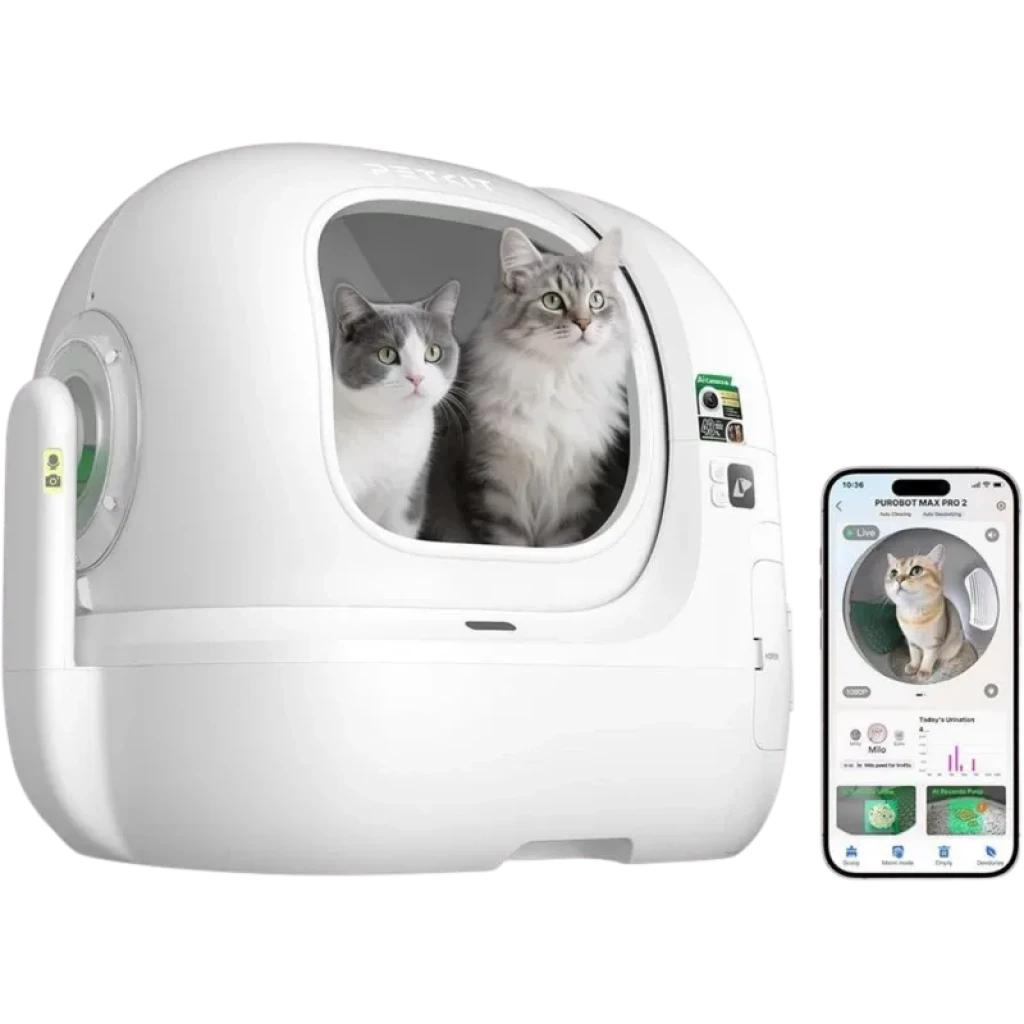 Caixa de areia automática PETKIT Purobot Max Pro 2 com câmara e tecnologia xSecure - Controlo por aplicação - Capacidade extragrande