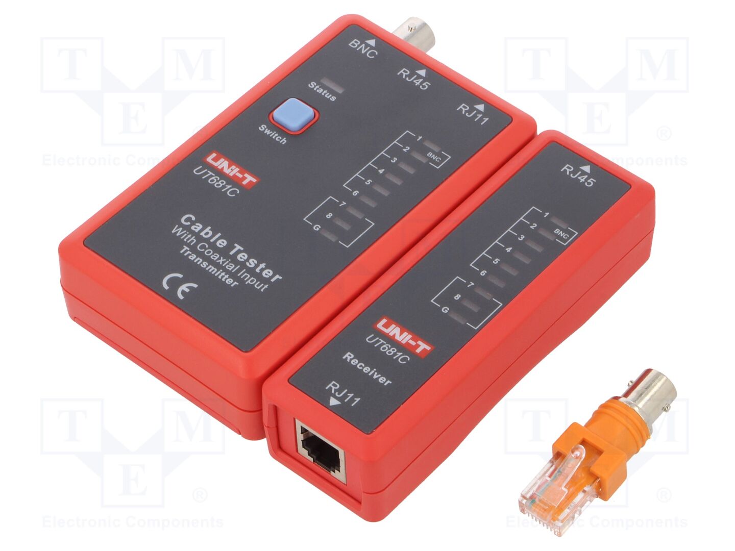 Verificador: cabeamento LAN; LED; Equipamento: adaptador BNC