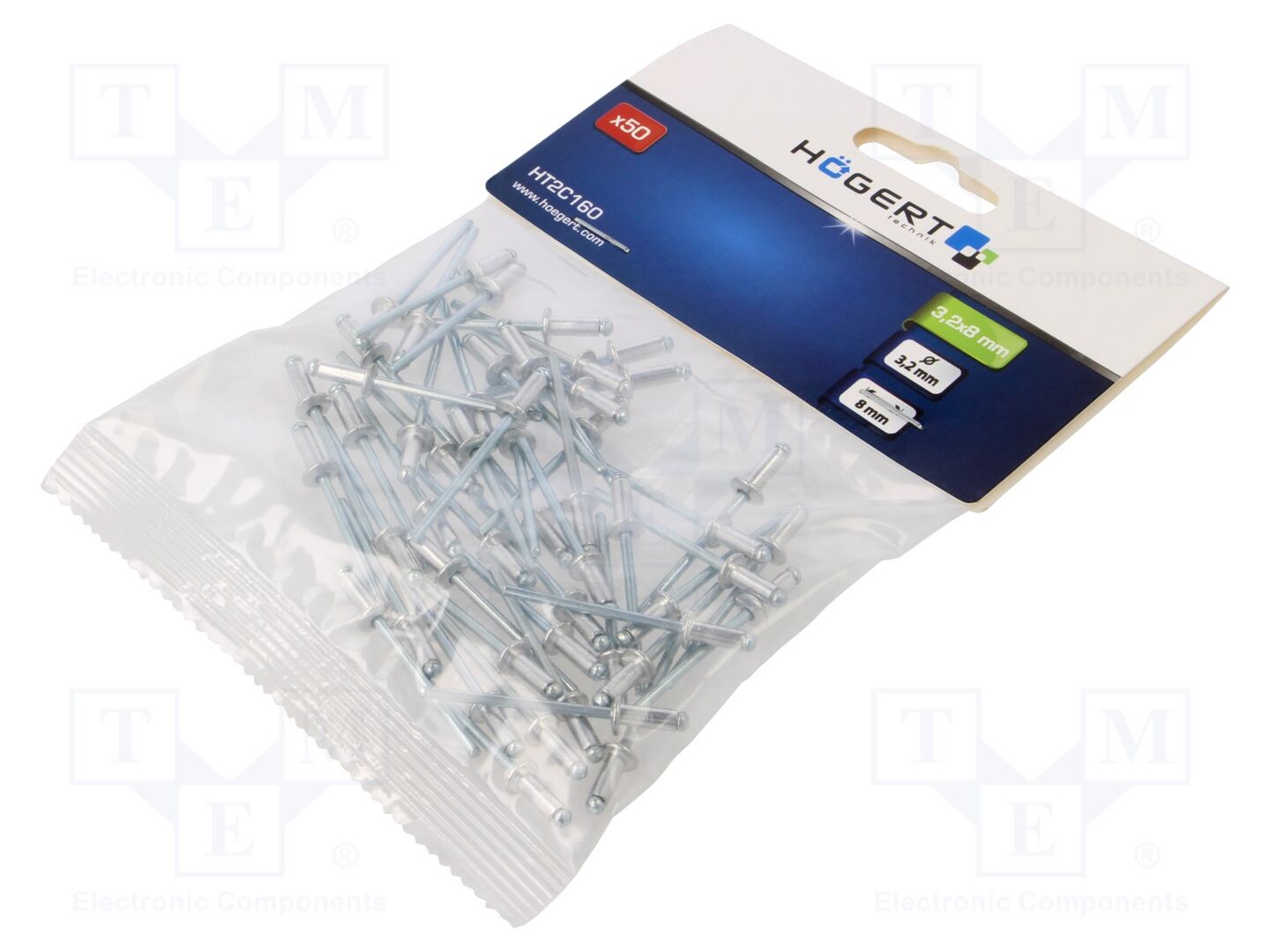 Rebite; alumínio; Dia.do rebite: 3,2mm; Com.do rebite: 8mm