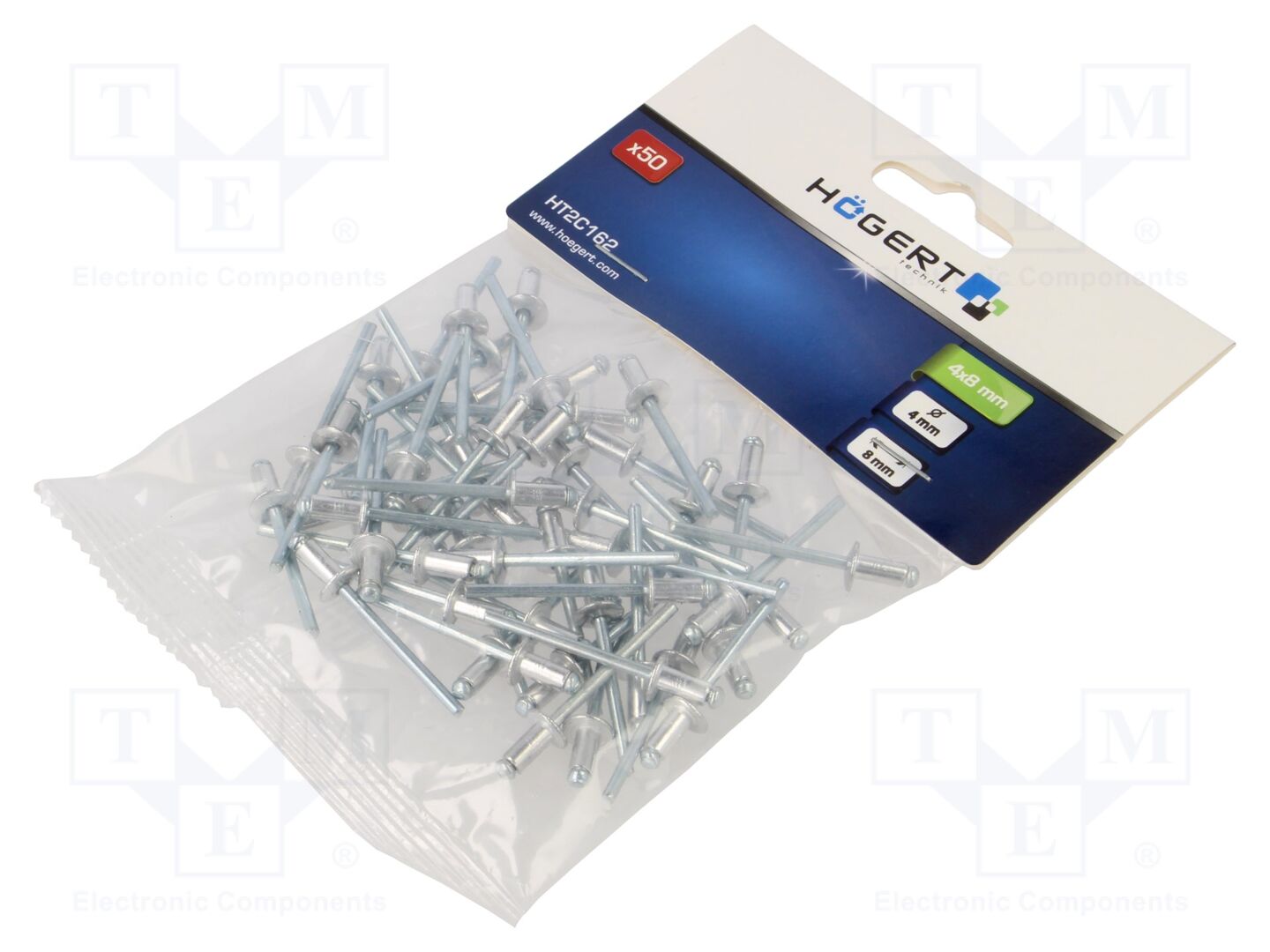 Rebite; alumínio; Dia.do rebite: 4mm; Com.do rebite: 8mm; 50unid.