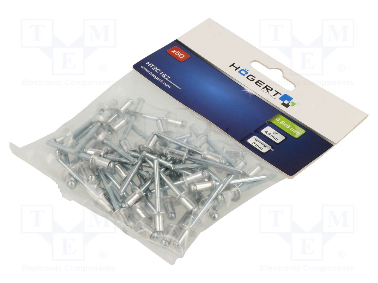 Rebite; alumínio; Dia.do rebite: 4,8mm; Com.do rebite: 8mm