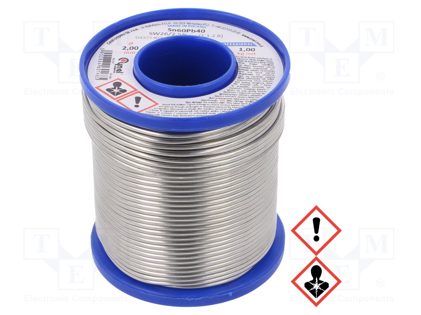 Estanho; com chumbo; Sn60Pb40; 2mm; 1000g; bobina; 190°C; 2,5%