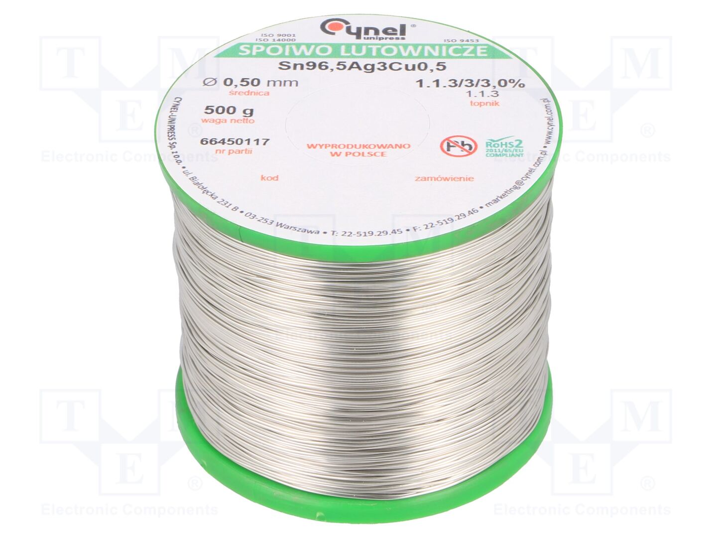 Estanho; sem chumbo; Sn96,5Ag3Cu0,5; 500um; 500g; bobina; 3%