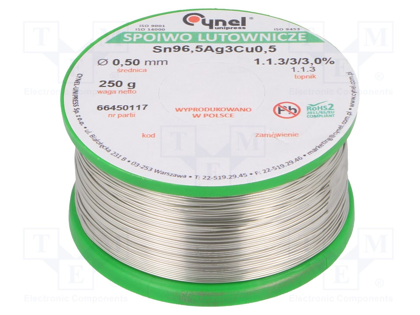Estanho; sem chumbo; Sn96,5Ag3Cu0,5; 500um; 250g; bobina; 3%