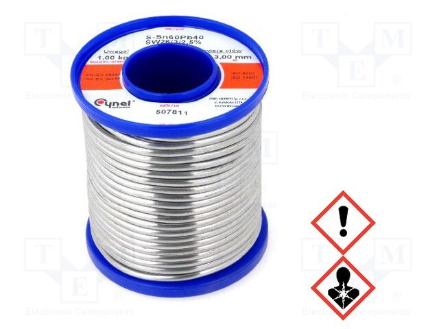 Estanho; com chumbo; Sn60Pb40; 3mm; 1000g; bobina; 190°C; 2,5%