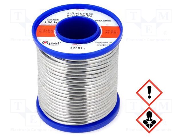 Estanho; com chumbo; Sn60Pb40; 4mm; 1000g; bobina; 190°C; 2,5%