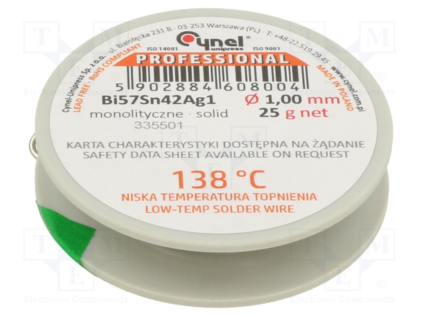 Estanho; sem chumbo; Bi57Sn42Ag1; 1mm; 25g; bobina; 138°C
