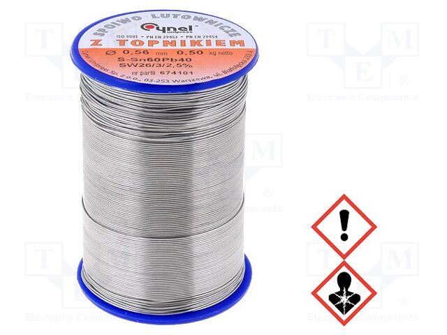 Estanho; com chumbo; Sn60Pb40; 0,56mm; 500g; bobina; 190°C; 2,5%