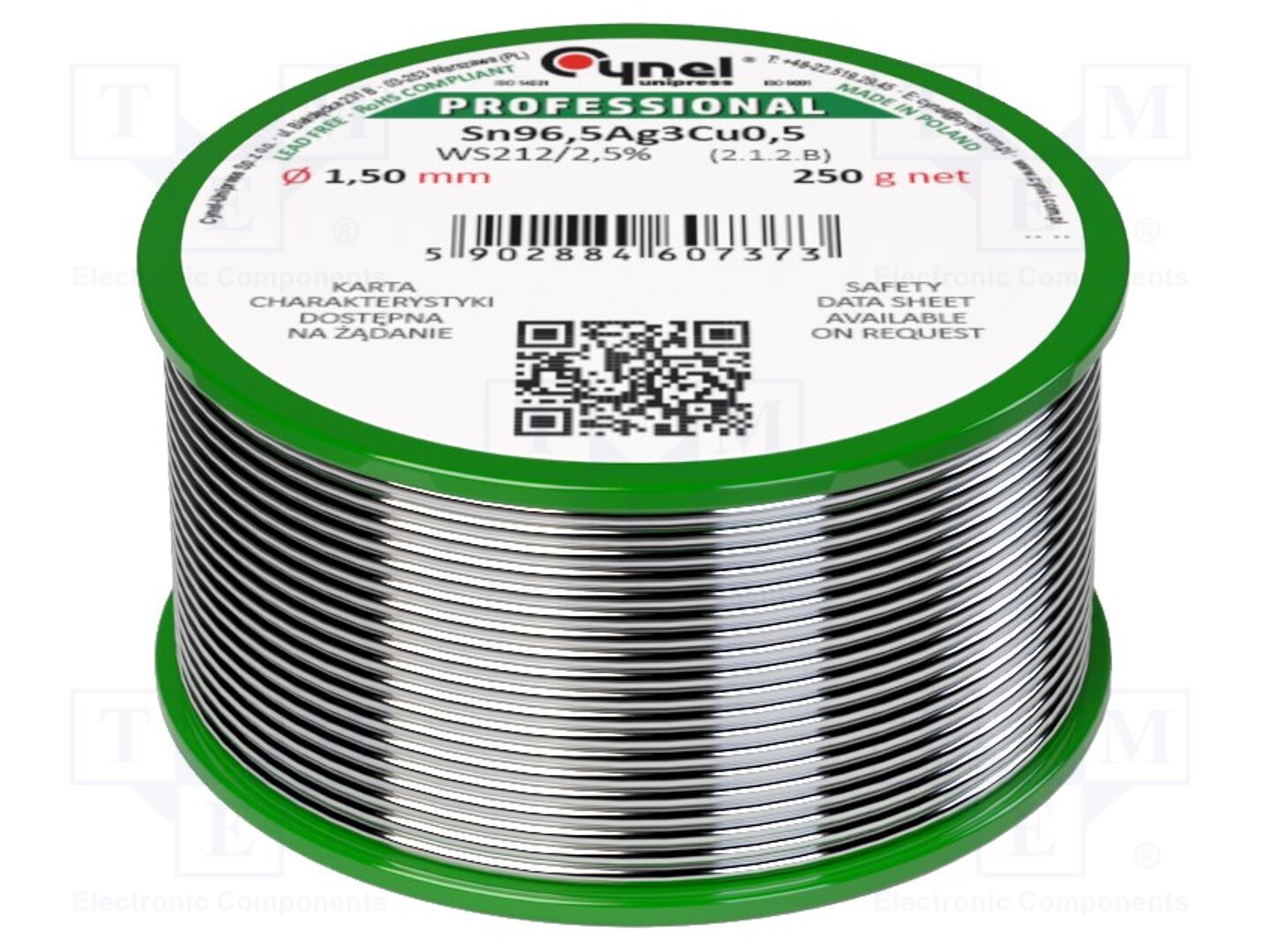 Estanho; sem chumbo; Sn96,5Ag3Cu0,5; 1,5mm; 250g; bobina; 2,5%