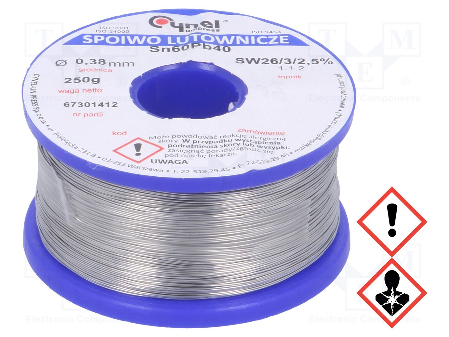 Estanho; com chumbo; Sn60Pb40; 0,38mm; 250g; bobina; 190°C; 2,5%