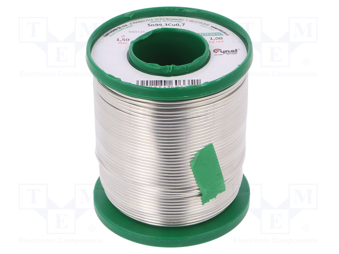 Estanho; sem chumbo; Sn99,3Cu0,7; 1,5mm; 1000g; bobina; 227°C