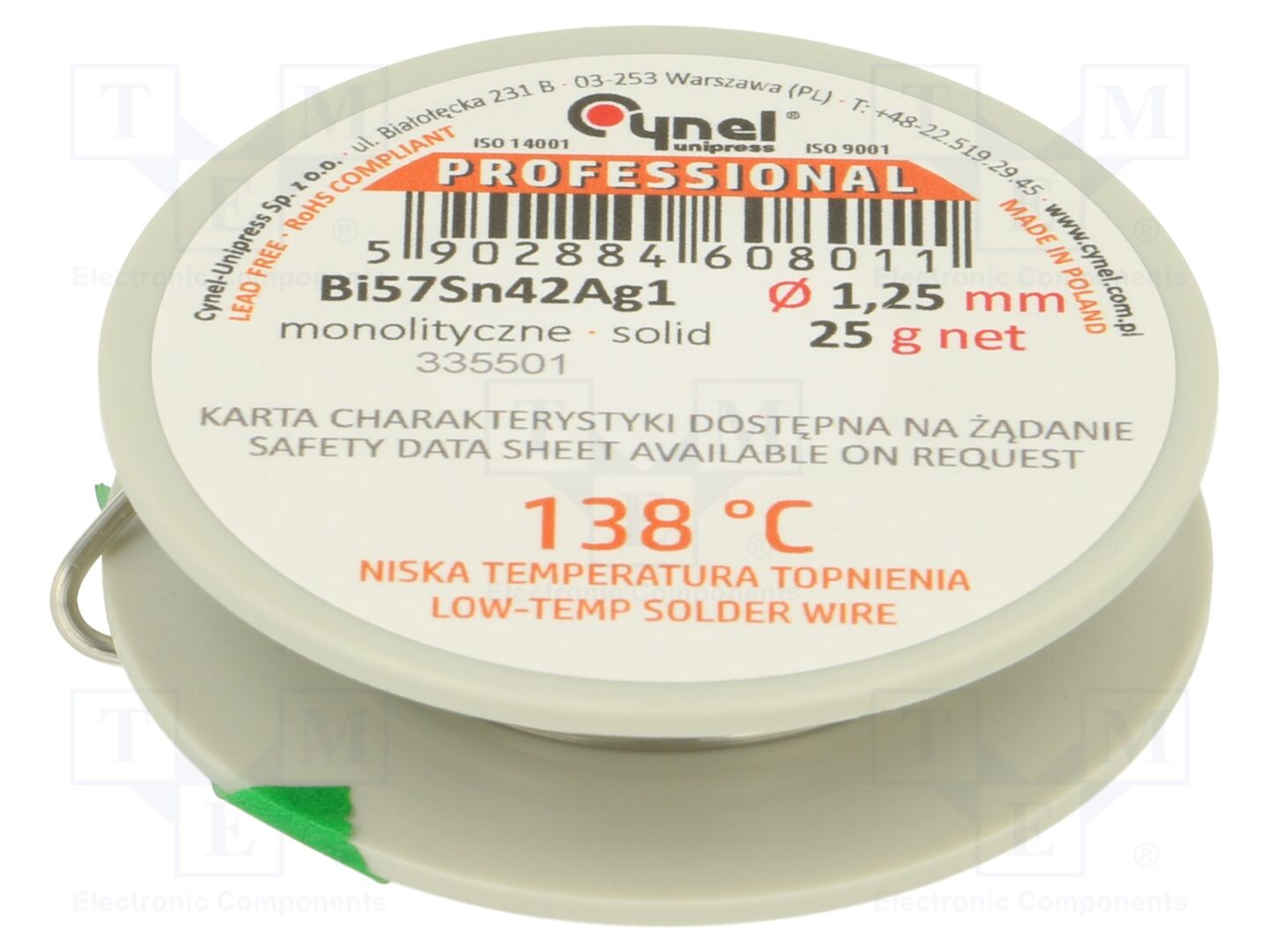 Estanho; sem chumbo; Bi57Sn42Ag1; 1,25mm; 25g; bobina; 138°C