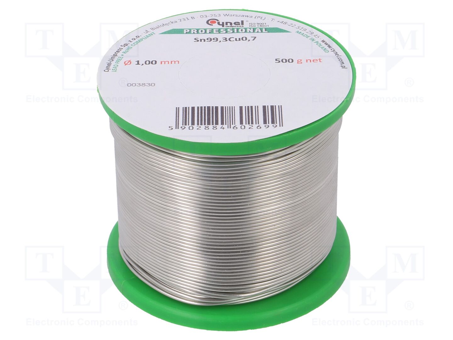 Estanho; sem chumbo; Sn99,3Cu0,7; 1mm; 500g; bobina; 227°C