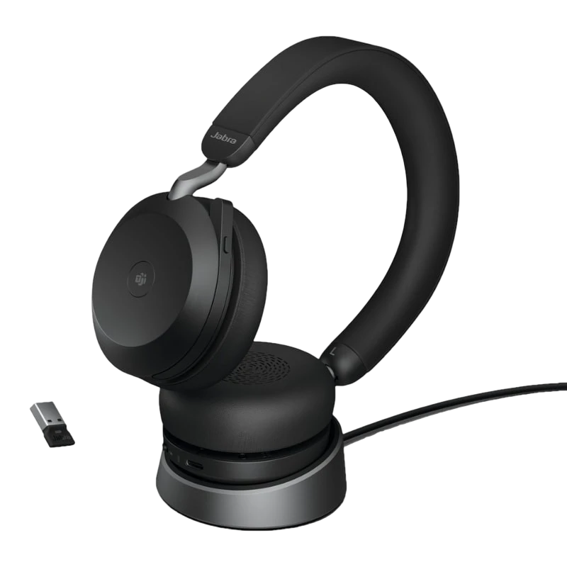 Jabra Evolve2 75 UC ANC Preto com microfone e base de carregamento