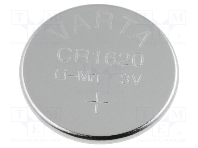 Bateria: lítio; CR1620,tipo botão; 3V; 70mAh; não recarregável