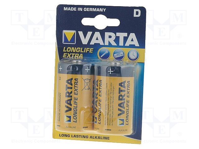 Bateria: alcalina; D; 1,5V; não recarregável; 2unid; LONGLIFE