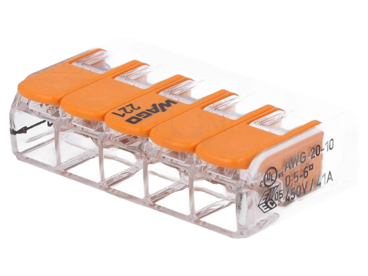 Conector rápido; 221; 41A; 450V; com cabo; aperto de molas