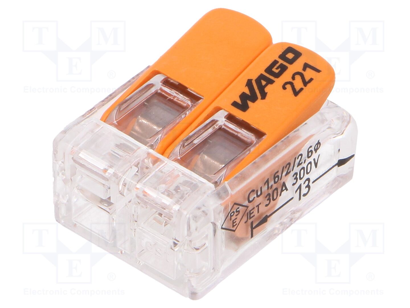 Conector rápido; 221; 41A; 450V; com cabo; aperto de molas