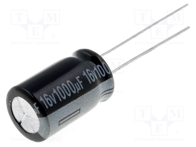 Condensador: eletrolíticos; THT; 1000uF; 16VDC; Ø10x16mm; ±20%