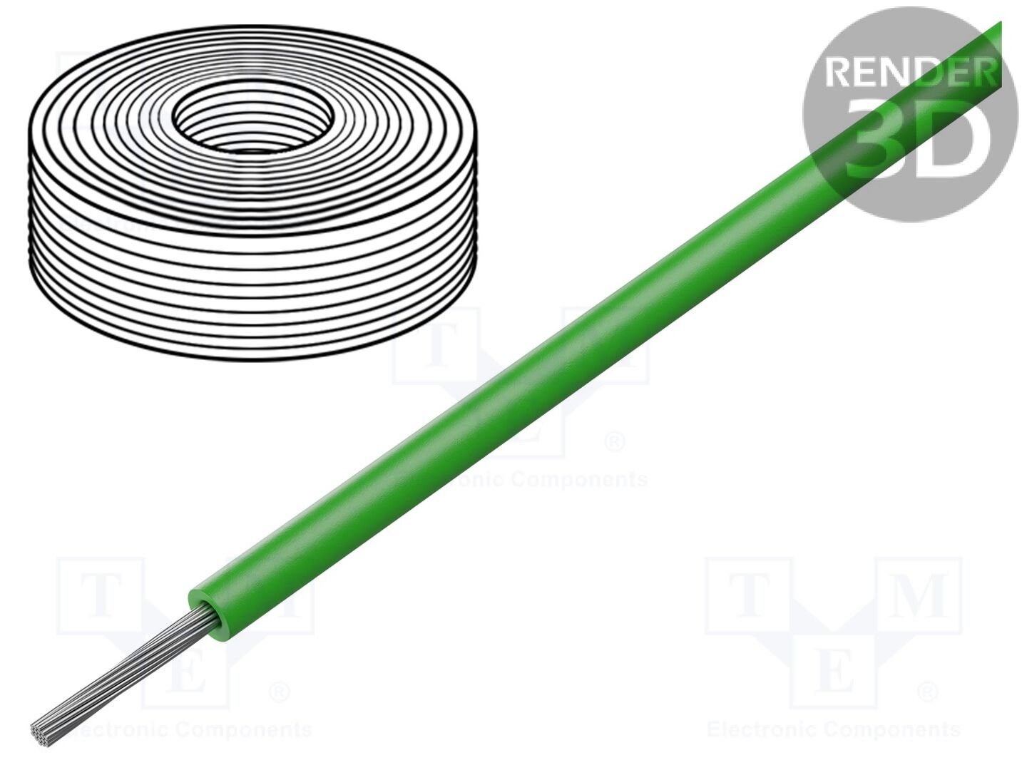 Cabo; SiF; 1x0,25mm2; linha; Cu; silicone; verde; 300V,500V; 100m