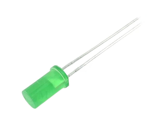 LED; verde; 5mm; 1÷4mcd; 100°; Frente: plana; 2,2÷2,5VDC