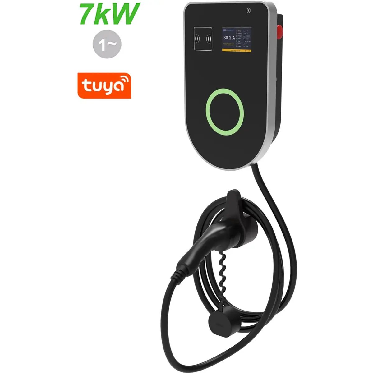 LL7K-W1 - Carregador para carro elétrico (Wallbox) de 7kW monofásico c/ RFID (compatível com Tuya) - Tipo 2