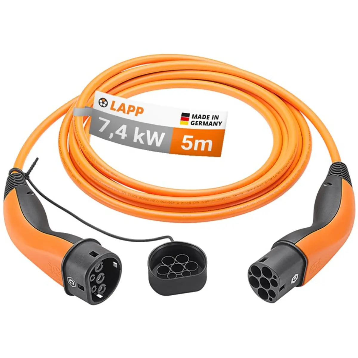Lapp 5555934026 - Cabo de carregamento monofásico para carro elétrico - Tipo2 32A (7.4kW) - IP55 - 5m Laranja