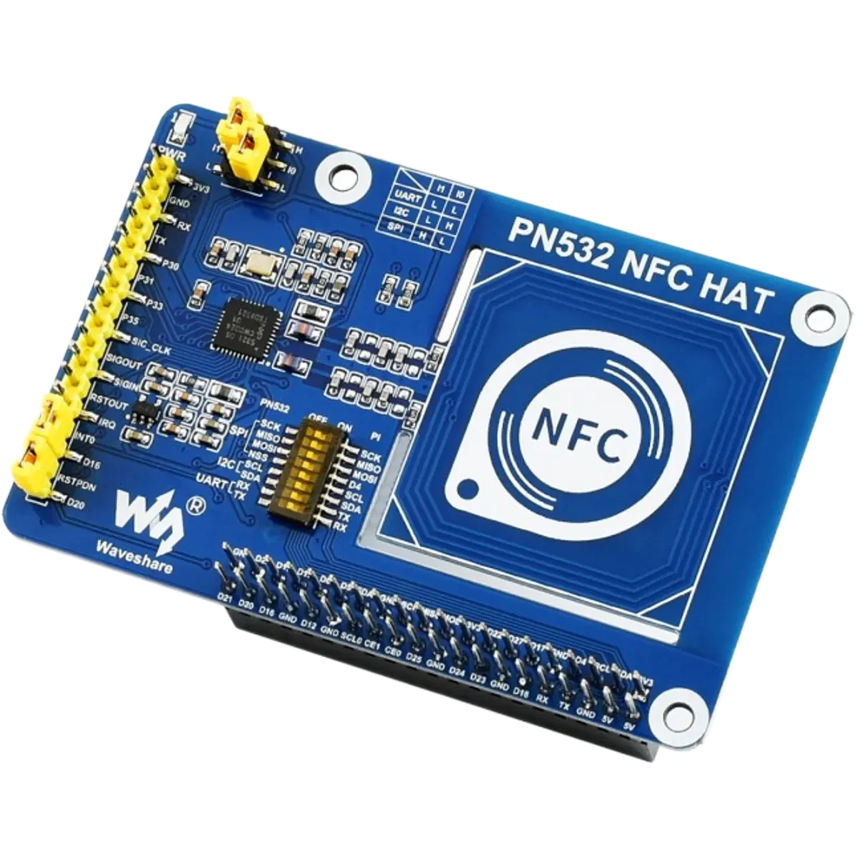 Waveshare PN532 NFC - Placa HAT de NFC/RFID 13.56 MHz p/ Raspberry Pi com PN532 e I²C/SPI/UART