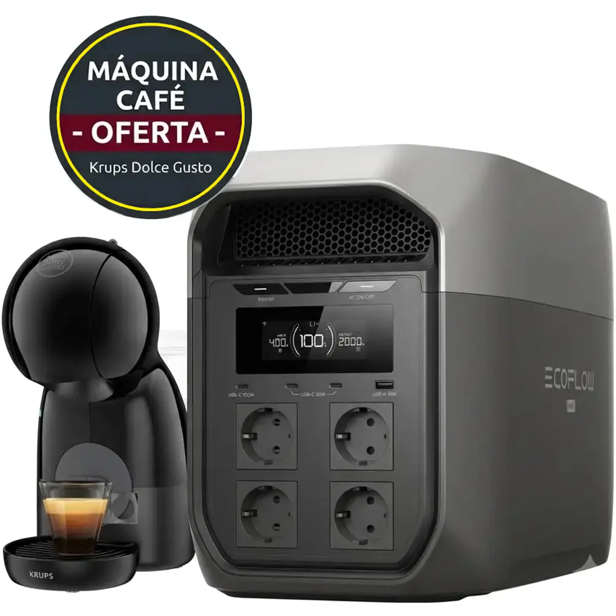 EcoFlow Delta 3 Max - Power Station 2400W 2048Wh c/ UPS e Carregamento Solar 500W [OFERTA - máquina café]