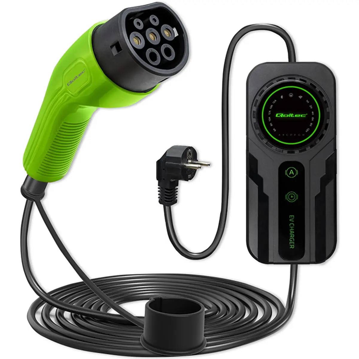 Qoltec 52468 - Carregador portátil para EV c/ display - monofásico 8-16A 3.5kW - Schuko - Tipo 2 - IP65 - 5m