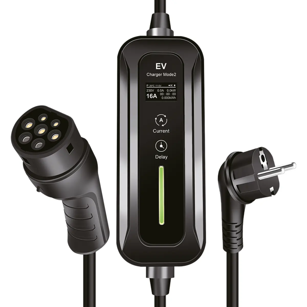 Logilink EVL0100A - Carregador portátil para EV c/ display - monofásico 6-16A 3.6kW - Schuko - Tipo 2 - IP67 - 5m