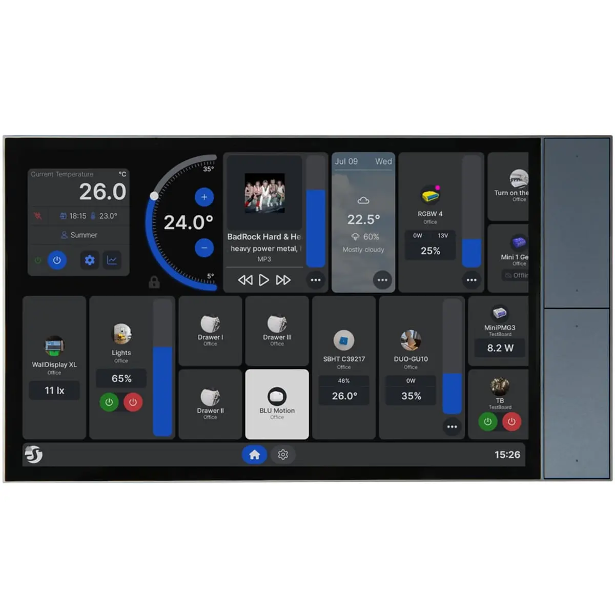 Shelly Wall Display XL - Ecrã Touch 10.1'' de Parede p/ Controlo Centralizado c/ Relé 1500W + Wi-Fi 6 e BT 5.4 - Cinzento e Preto
