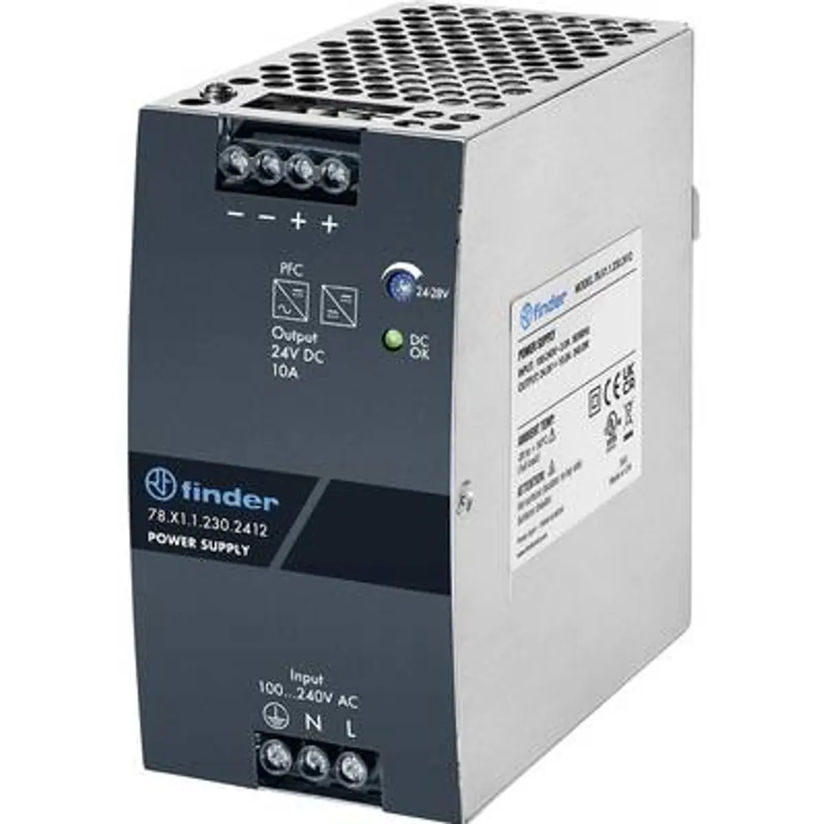 Finder 78.X1.1.230.2412 - Fonte de alimentação para calha DIN 24VDC 10.0A 240W