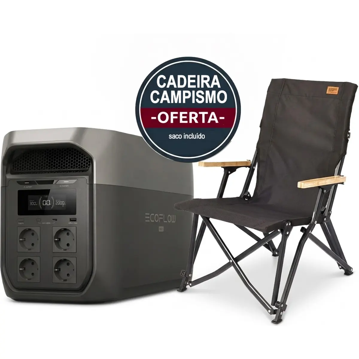 EcoFlow Delta 3 - Power Station 1800W 1024Wh c/ UPS e Carregamento Solar 500W [OFERTA - Cadeira Campismo]