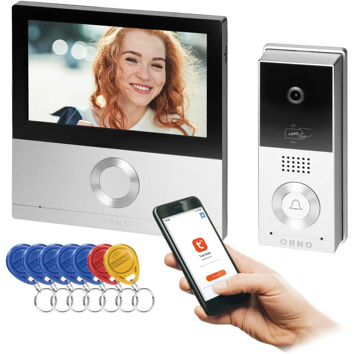 Orno TALOS - Kit Videoporteiro inteligente WiFi (compatível c/ Tuya) c/ monitor 7'' + Leitor RFID (4 +2 fios)