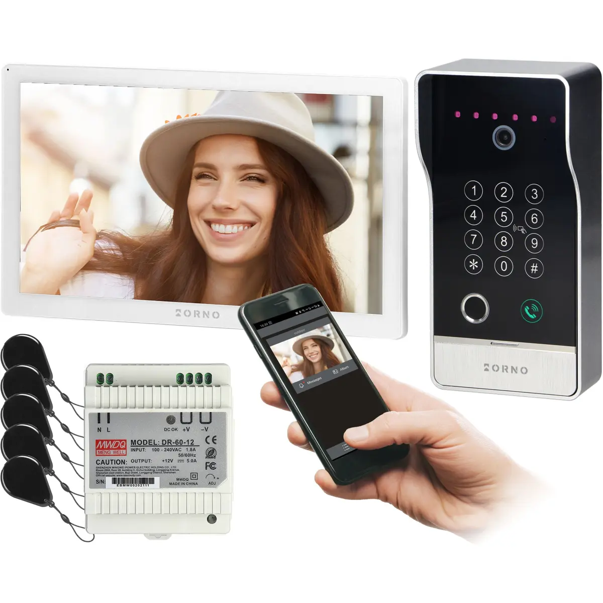 Orno OR-VID-MO-1076/W/S - Kit Videoporteiro inteligente WiFi (compatível c/ Tuya) c/ monitor 10'' (4 fios) IP65