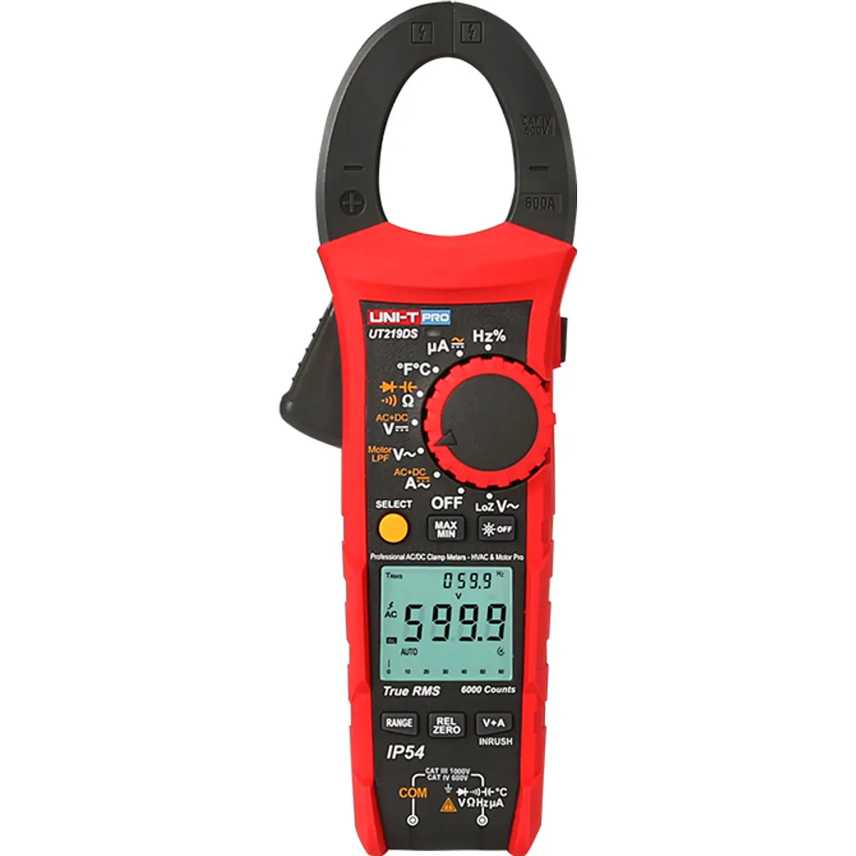 Uni-T UT219DS - Pinça amperimétrica (600Aac/dc 600Vac/dc 60MΩ Cap. Hz/% ºC T-RMS Auto-Range Min/Max)