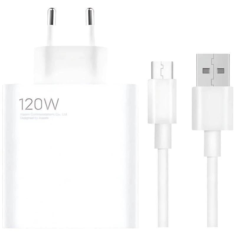 Carregador rápido Xiaomi 120W HyperCharge Combo USB Tipo-A Branco + Cabo USB-A para USB-C