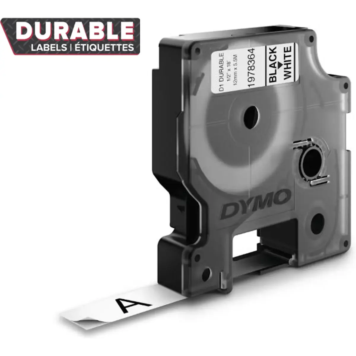 DYMO Durable 1978364 - Fita de etiquetar D1 [Preto sobre Branco] Resistente - 12mm x 5.5m
