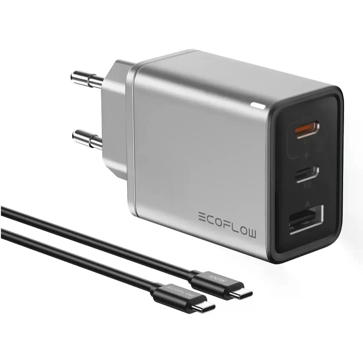 EcoFlow EFA-65W-GAN-CHARGER-EU - Carregador 65W GaN (2x USB-C + USB-A) PD 65W + Cabo USB-C 100W