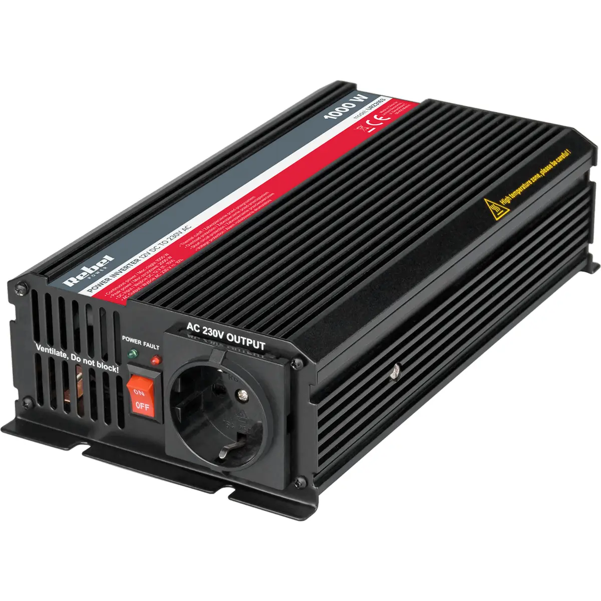 Rebel URZ3163 - Inversor 12VDC ➝ 230V onda sinusoidal modificada 1000W c/ garras de bateria