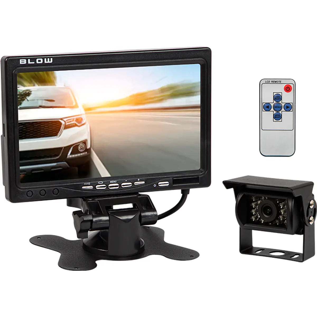 Blow - Monitor LCD 7'' 16:9 (800x480px) para automóvel 12-24VDC c/ comando + câmera