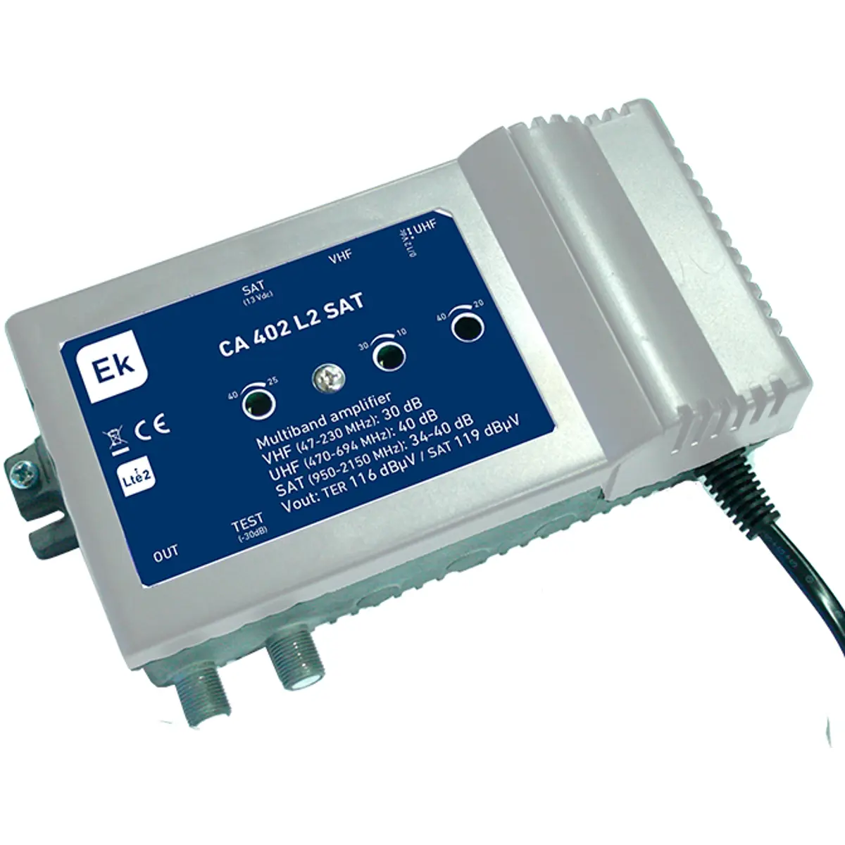 Ekselans CA402 L2 SAT - Amplificador multibanda VHF/UHF/SAT - 47..230MHz/470..694MHz/950..2200MHz - 30/40/40dB