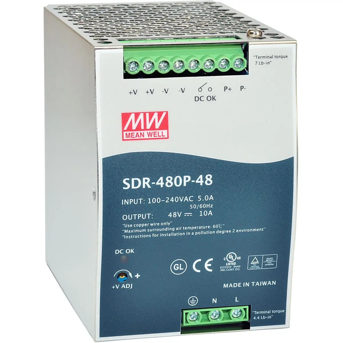 Mean Well SDR-480-24 - Fonte de alimentação 24VDC para calha DIN