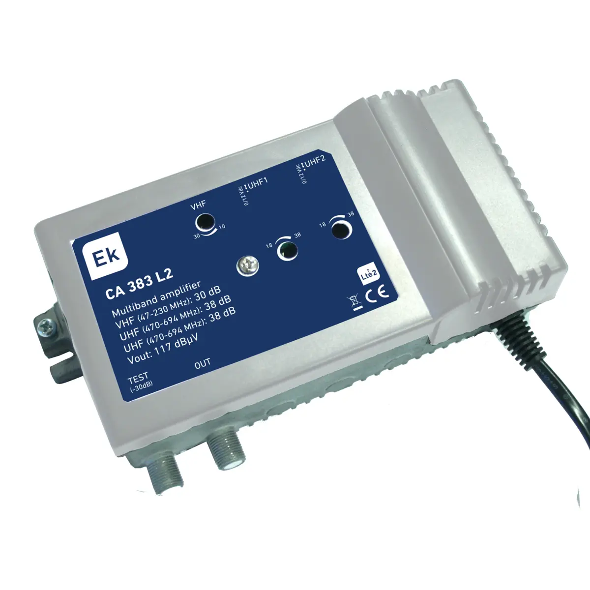Ekselans CA383L2 - Central amplificadora configurável 3 entradas, 1xVHF + 2xUHF