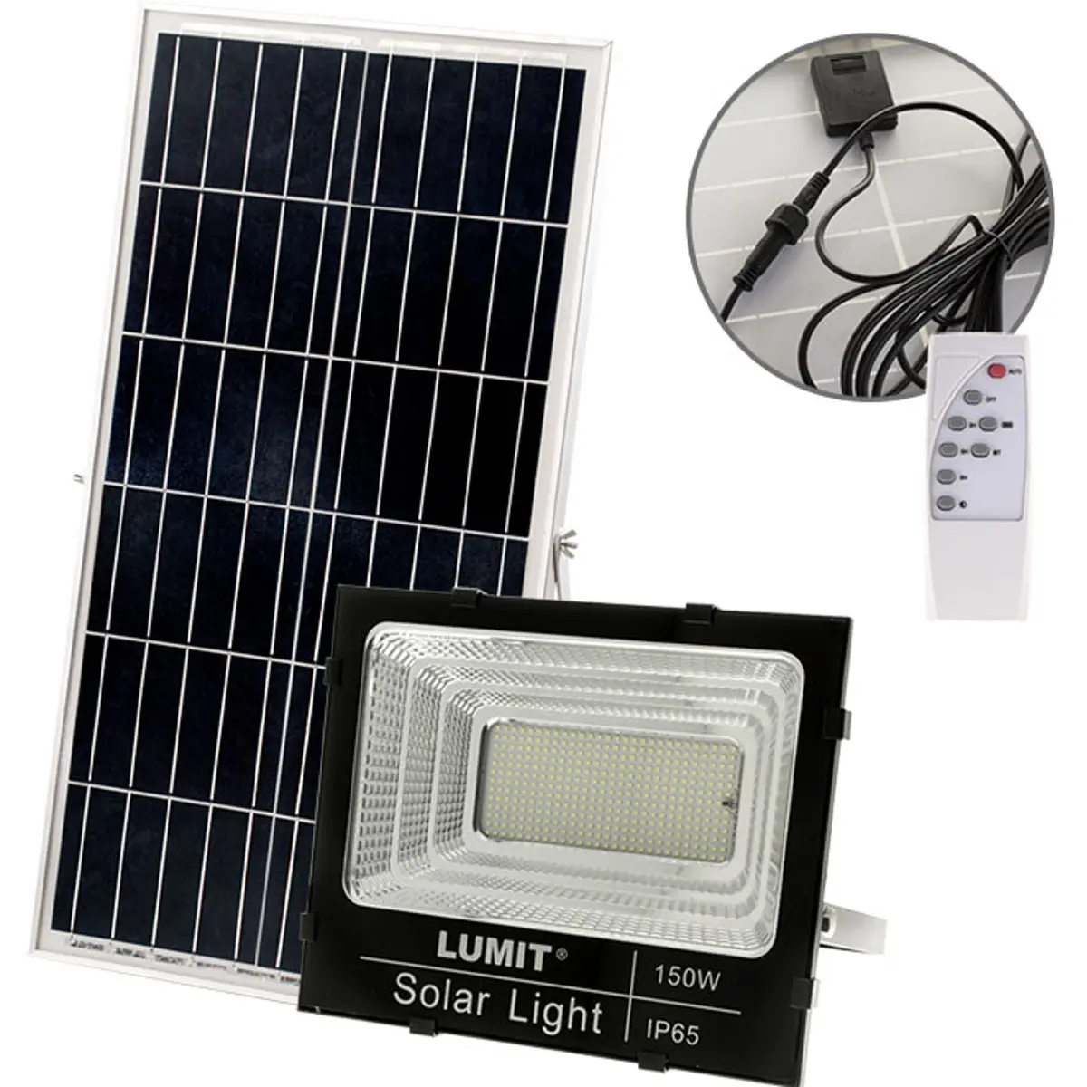 Projector LED Solar 150W 4000lm 6500K (branco frio) c/ controlo remoto - IP65
