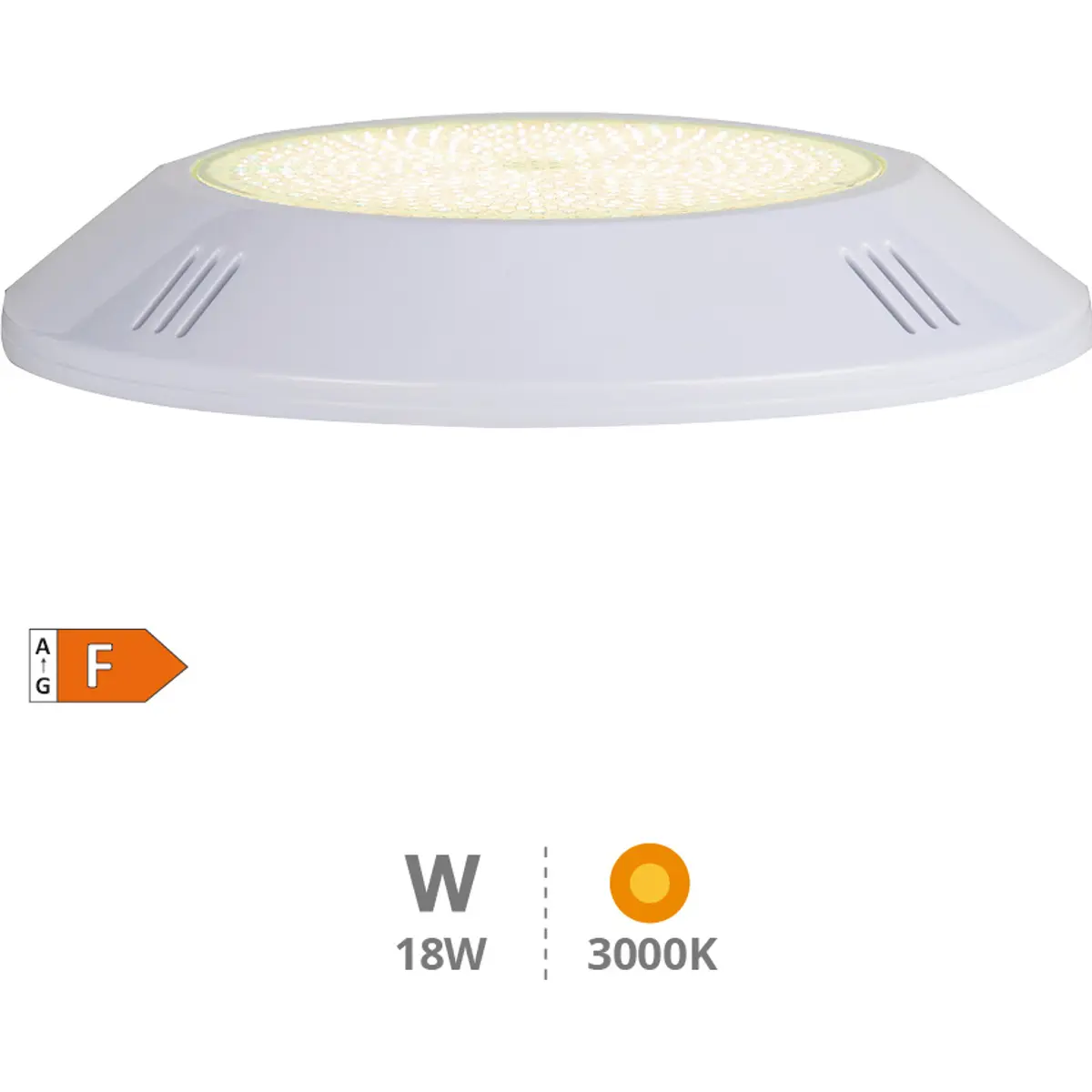 Projetor LED de superfície para piscina 18W 3000K (branco quente)